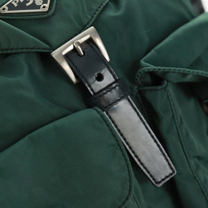 Prada Vela Double Front Pocket Backpack Tessuto with Saffiano Leather, GREEN, NYLON, Backpack