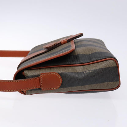 Fendi Vintage Pequin Flap Messenger Bag Coated Canvas, BROWN, CANVAS, Shoulder bag
