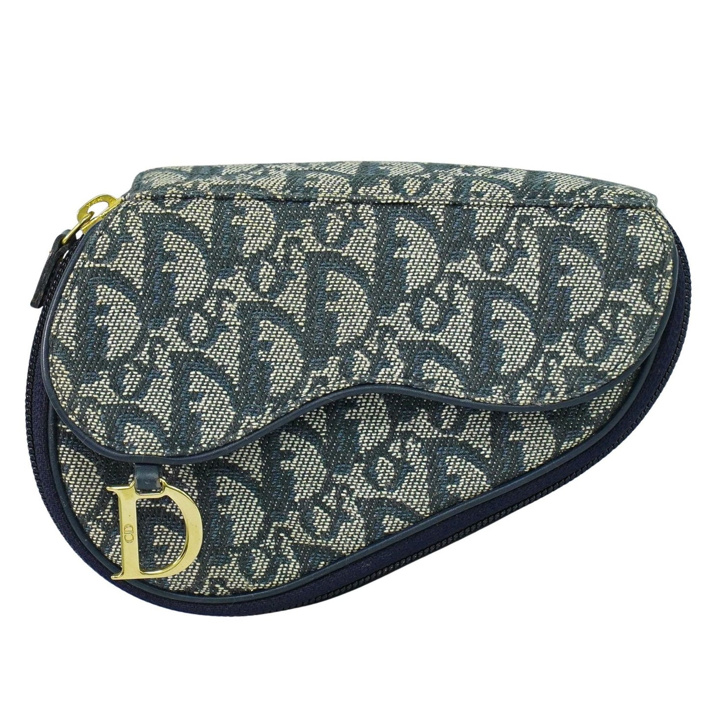 Christian Dior Saddle Zip Pouch Diorissimo Canvas, NAVY, CANVAS, Clutche & pouche