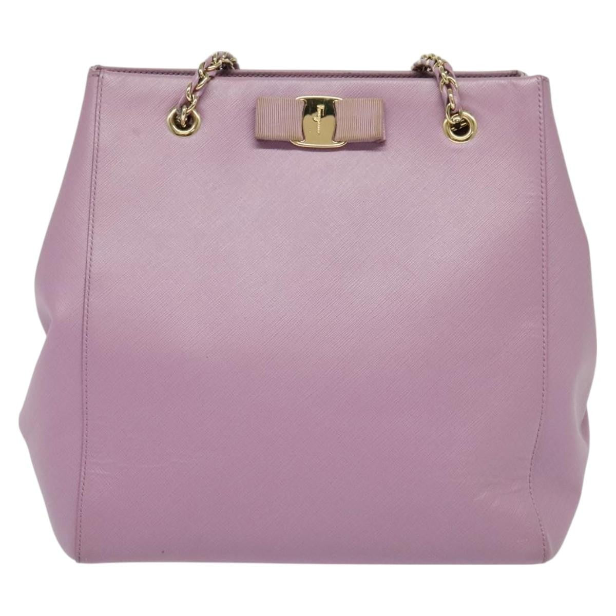 Salvatore Ferragamo Vara Bow Chain Tote Leather, PURPLE, LEATHER, Tote bag