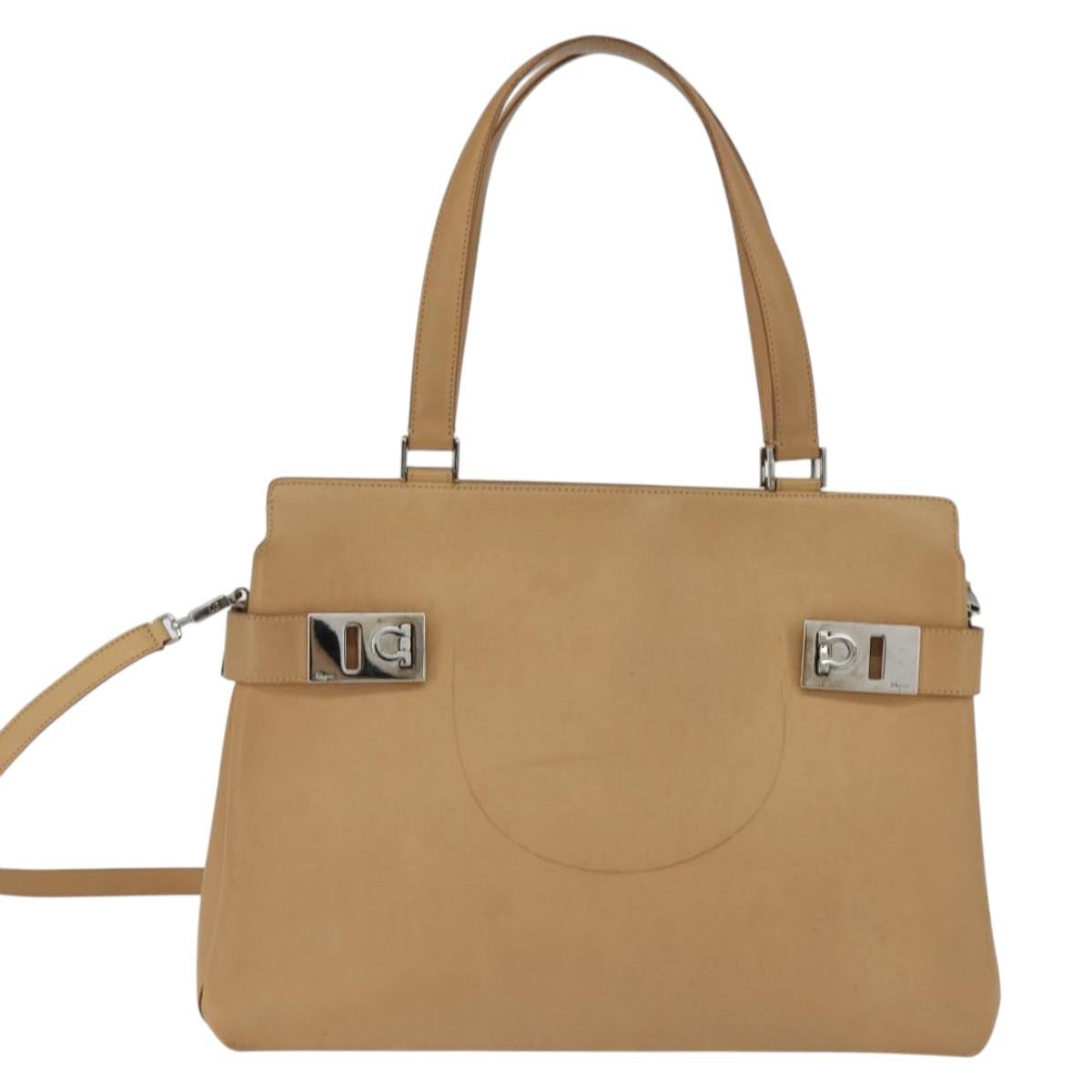 Salvatore Ferragamo Gancini Tote Leather, BEIGE, LEATHER, Tote bag