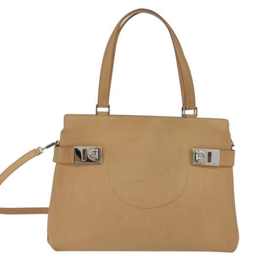 Salvatore Ferragamo Gancini Tote Leather, BEIGE, LEATHER, Tote bag