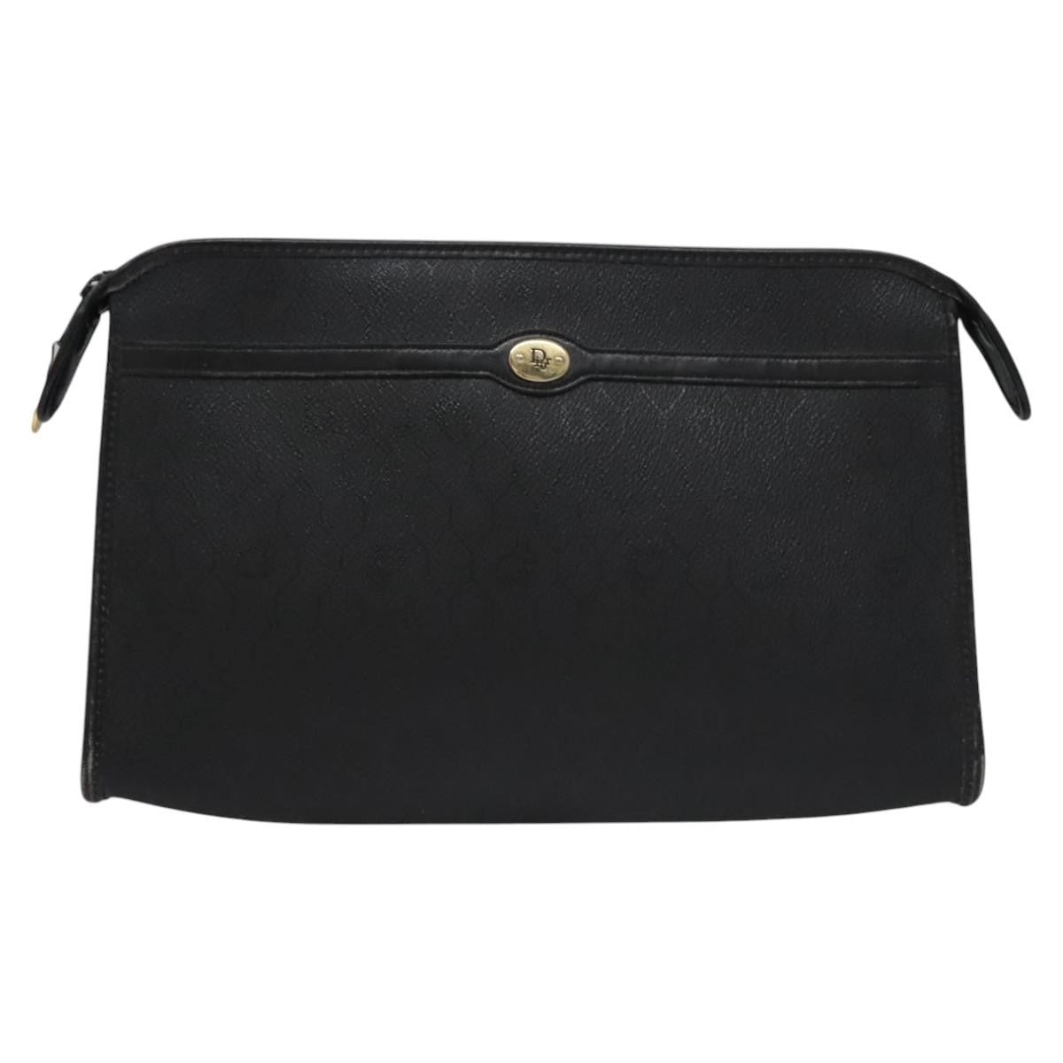 Christian Dior Vintage Honeycomb Zip Pouch Coated Canvas, BLACK, CANVAS, Clutche & pouche