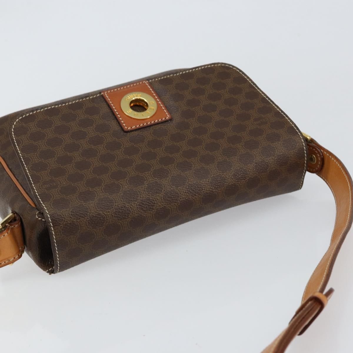Celine Vintage Macadam Circle Logo Shoulder Bag Canvas and Leather, BROWN, CANVAS, Shoulder bag