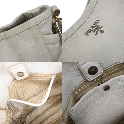 Prada Side Pocket Zip Hobo Vitello Daino, WHITE, LEATHER, Shoulder bag