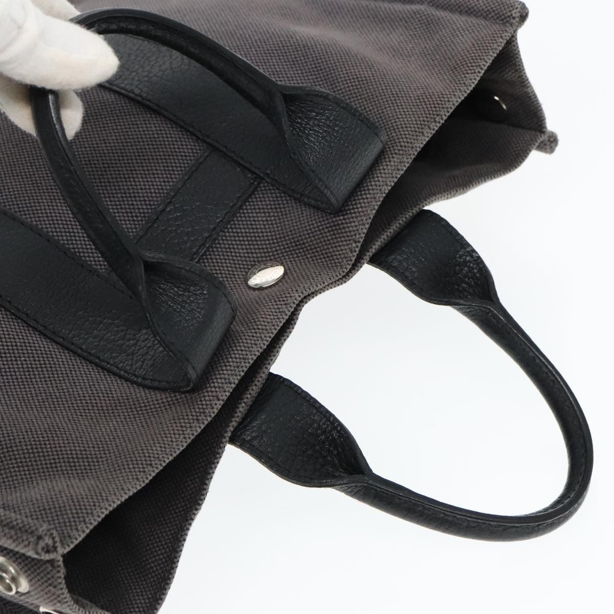 Hermes Sac Harnais Tote Toile and Leather, GRAY, CANVAS, Tote bag