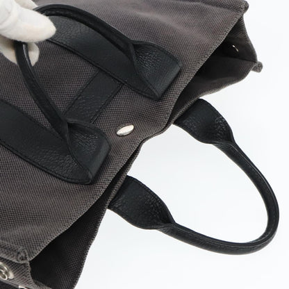 Hermes Sac Harnais Tote Toile and Leather, GRAY, CANVAS, Tote bag