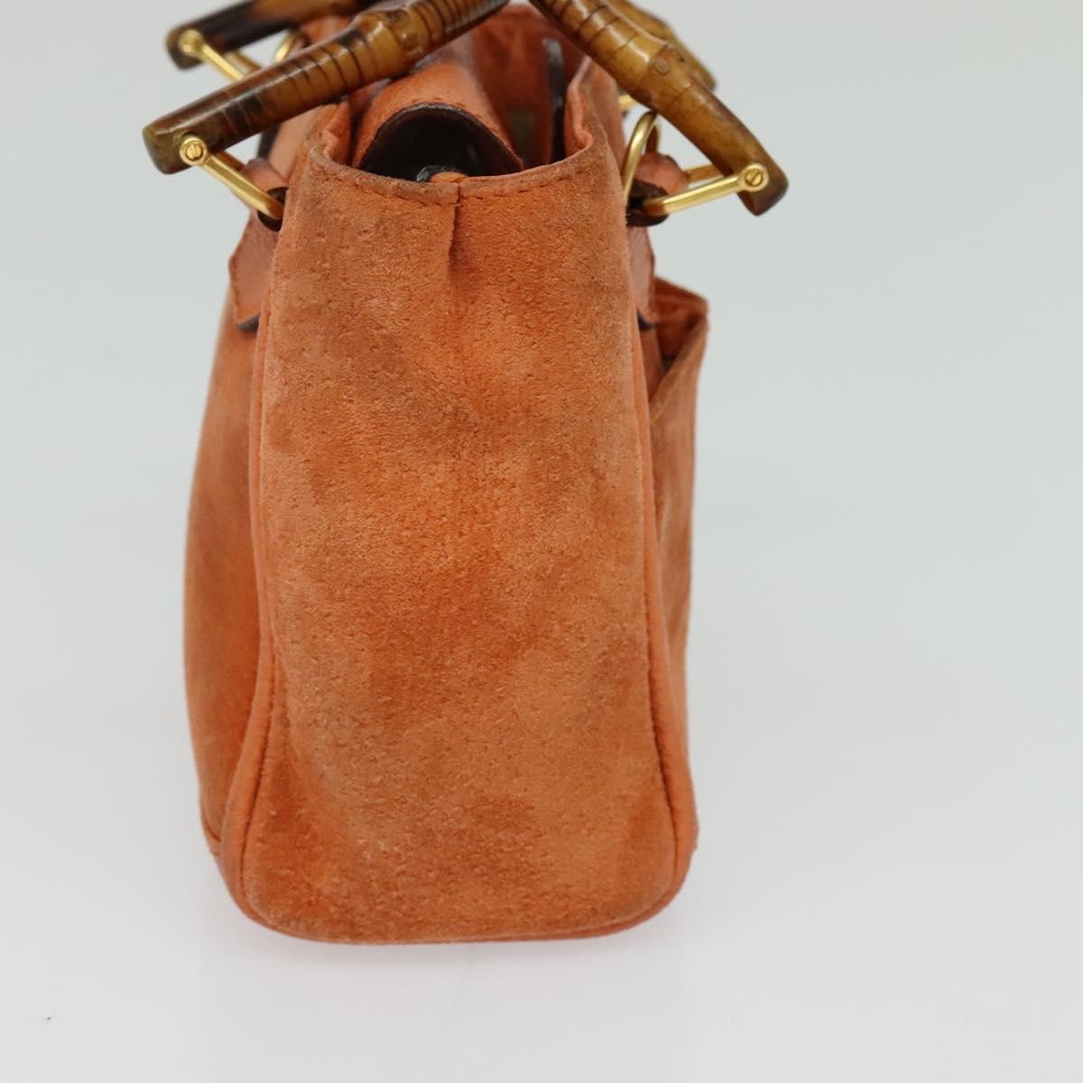 Gucci Vintage Bamboo Front Pocket Tote Suede, ORANGE, SUEDE, Tote bag