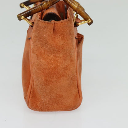 Gucci Vintage Bamboo Front Pocket Tote Suede, ORANGE, SUEDE, Tote bag