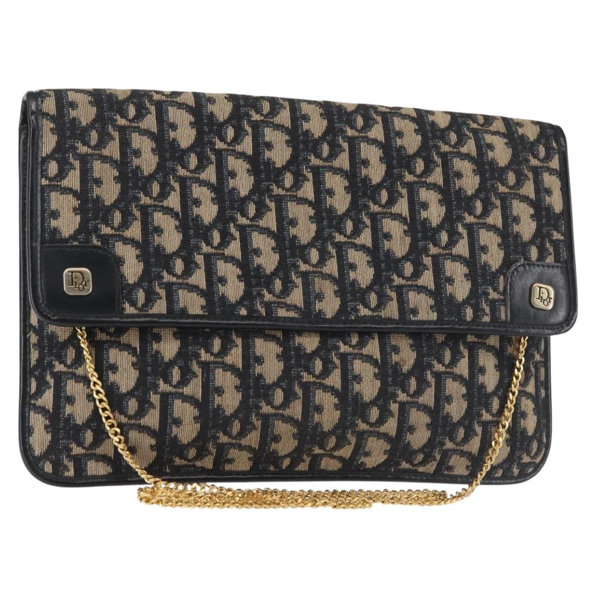 Christian Dior Vintage Trotter Flap Shoulder Bag Canvas, NAVY, CANVAS, Shoulder bag