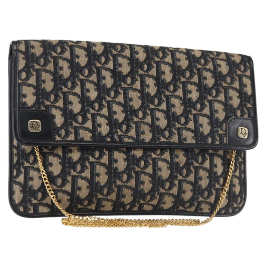 Christian Dior Vintage Trotter Flap Shoulder Bag Canvas, NAVY, CANVAS, Shoulder bag