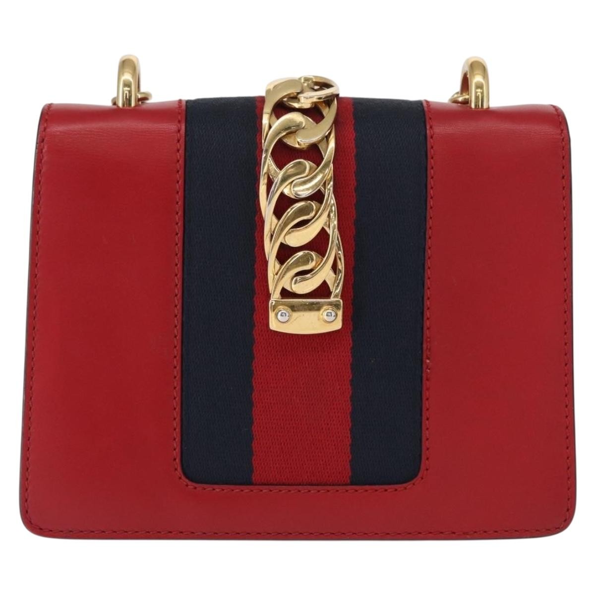 Gucci Sylvie Chain Shoulder Bag Leather, RED, LEATHER, Shoulder bag