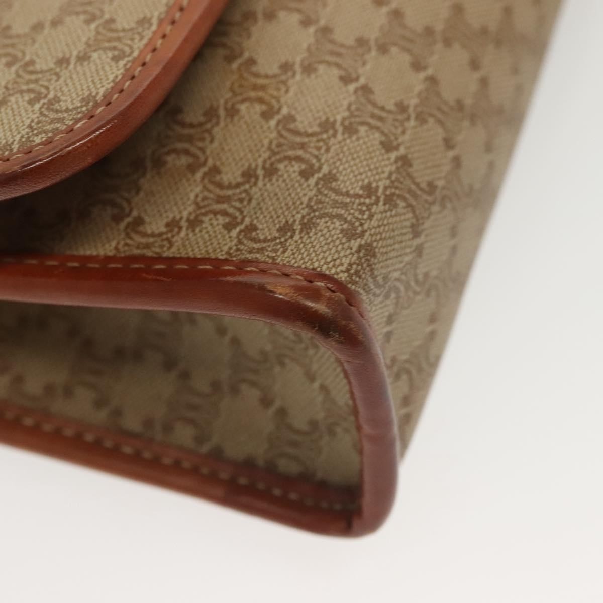 Celine Vintage Macadam Shoulder Bag Canvas and Leather, BEIGE, CANVAS, Shoulder bag