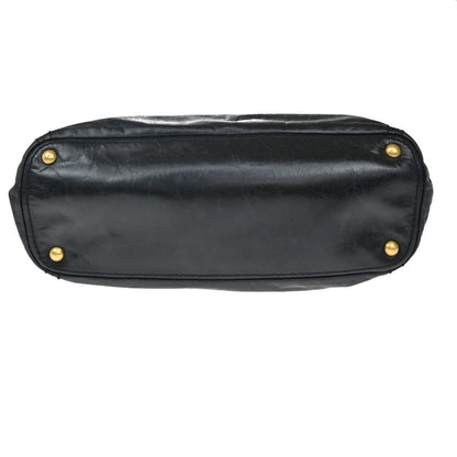 Prada Front Pocket Convertible Tote Leather, BLACK, LEATHER, Tote bag