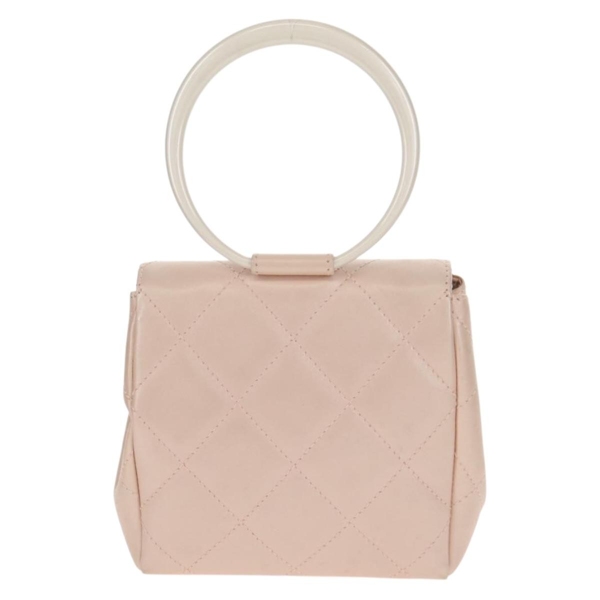 Chanel Vintage Top Handle Flap Bag Quilted Lambskin, PINK, LEATHER, Handbag