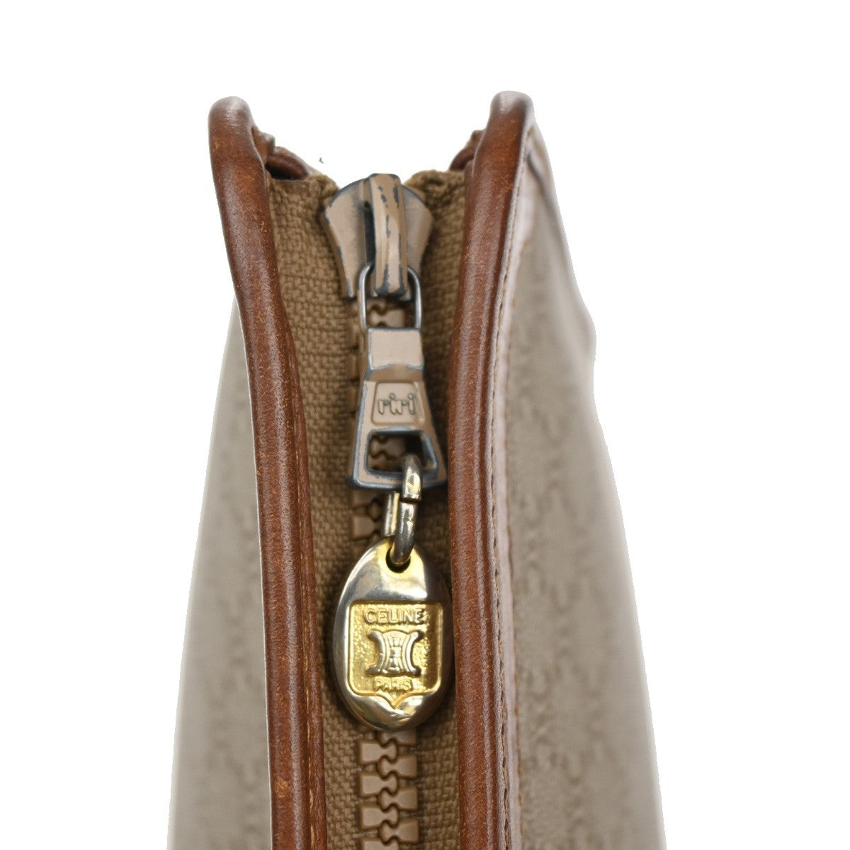 Celine Vintage Zip Wristlet Clutch Macadam Coated Canvas, BEIGE, CANVAS, Clutche & pouche