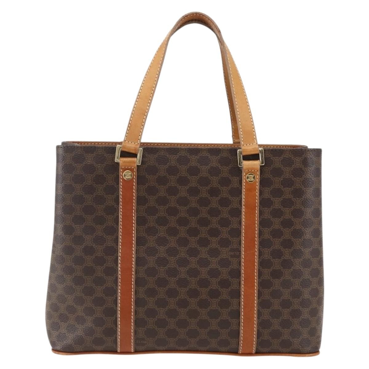 Celine Vintage Macadam Handbag Canvas and Leather, BROWN, CANVAS, Handbag