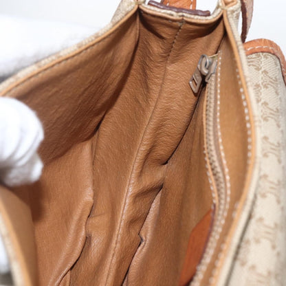 Celine Vintage Macadam Circle Logo Shoulder Bag Canvas and Leather, BEIGE, CANVAS, Shoulder bag