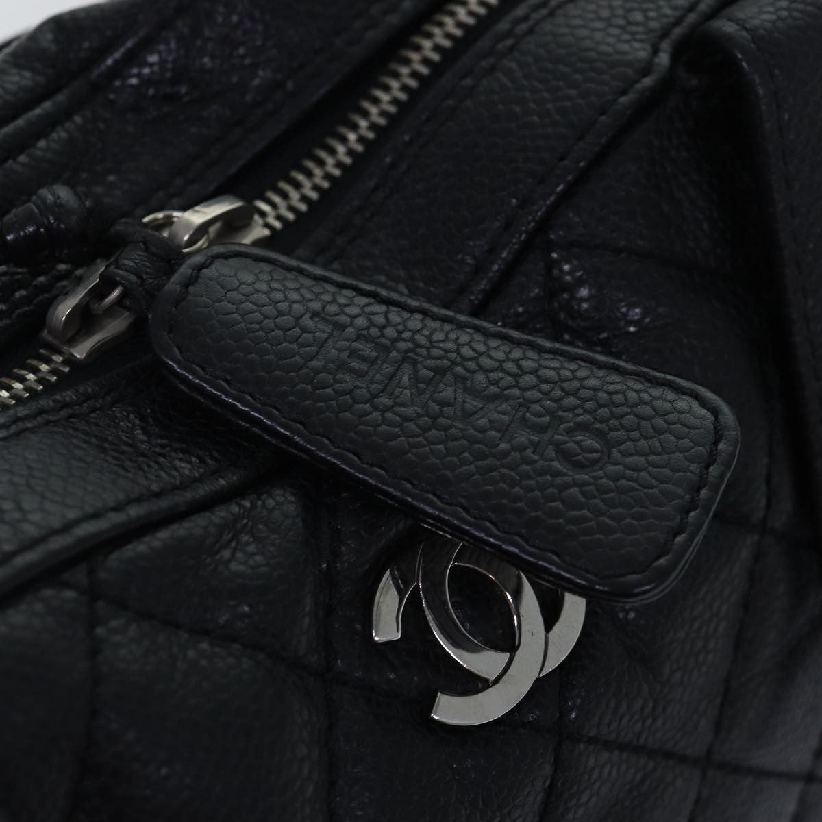 Chanel Vintage CC Zip Around Bowler Bag Quilted Caviar, BLACK, LEATHER, Handbag