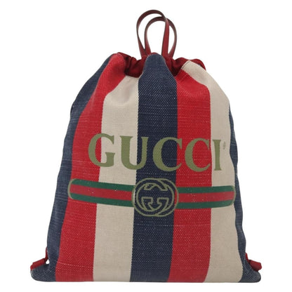 Gucci Logo Drawstring Backpack Striped Canvas, MULTICOLOUR, CANVAS, Backpack