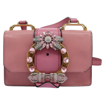 Miu Miu Madras Crystal Buckle Shoulder Bag Leather, PINK, LEATHER, Shoulder bag