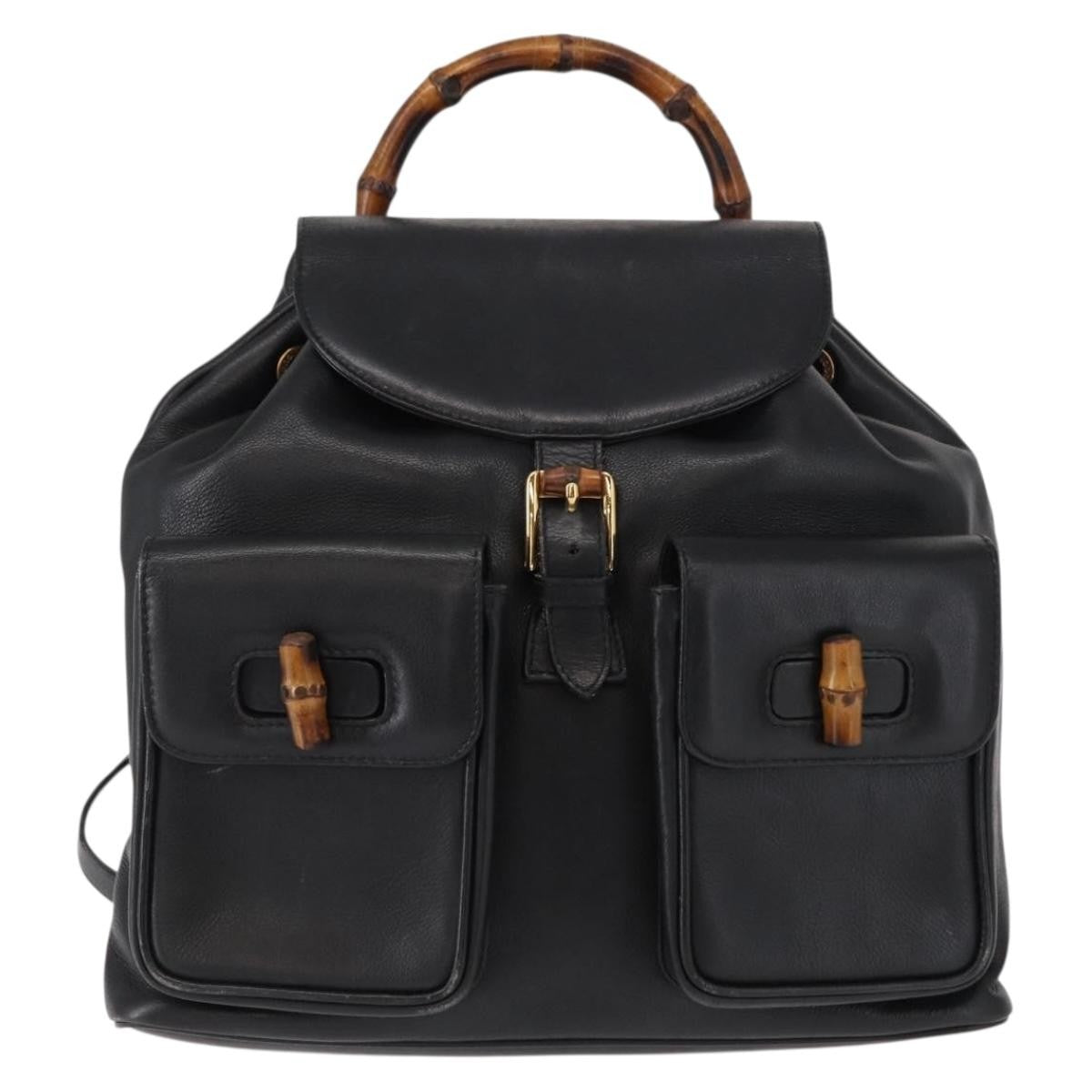 Gucci Vintage Bamboo Backpack Leather, BLACK, LEATHER, Backpack