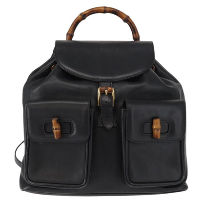 Gucci Vintage Bamboo Backpack Leather, BLACK, LEATHER, Backpack