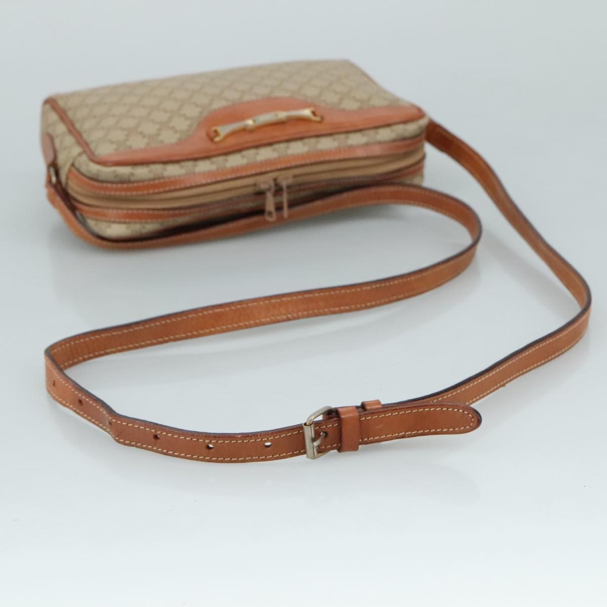 Celine Macadam Shoulder Bag Leather, BEIGE, LEATHER, Shoulder bag