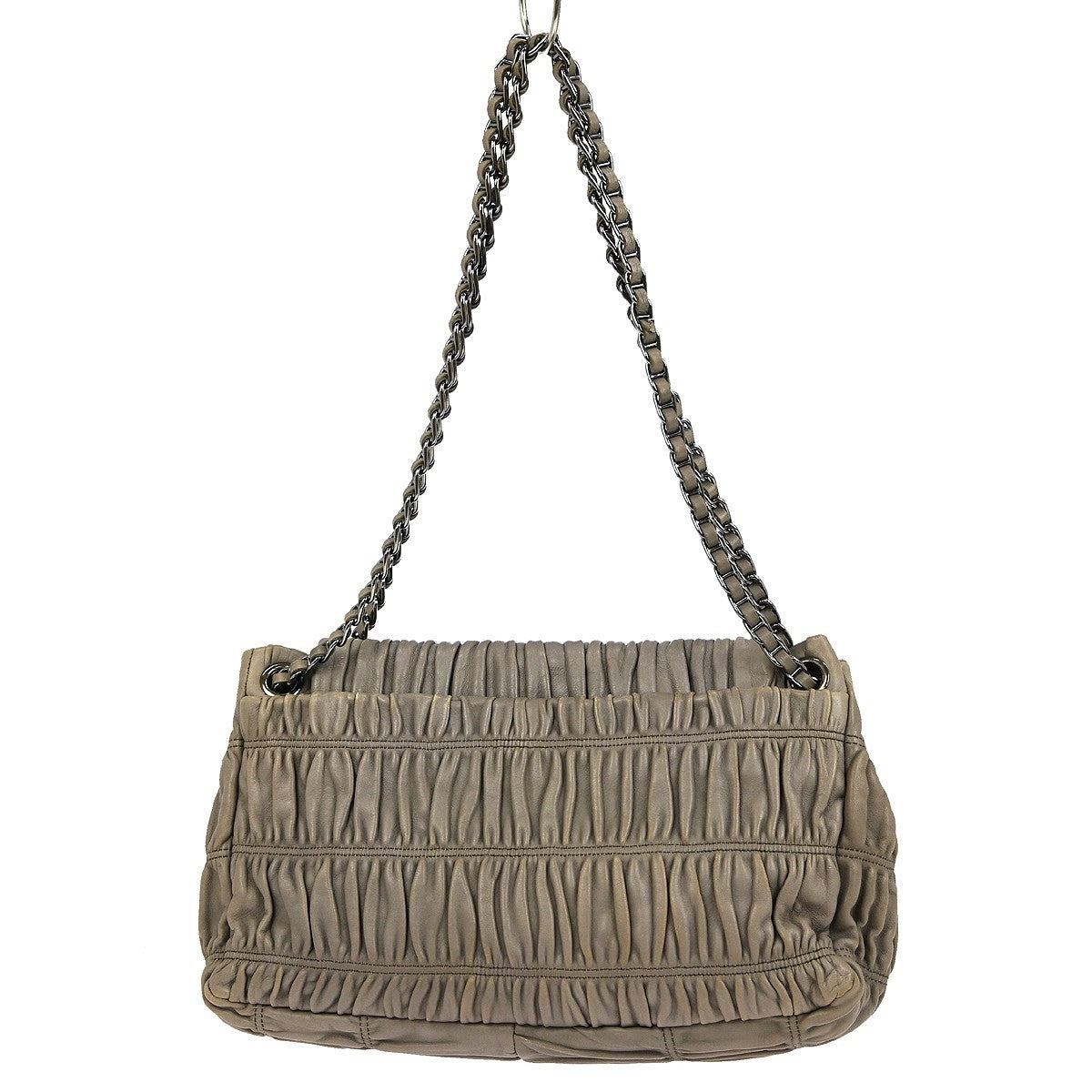 Prada Gaufre Chain Flap Shoulder Bag Nappa Leather, GRAY, LEATHER, Shoulder bag