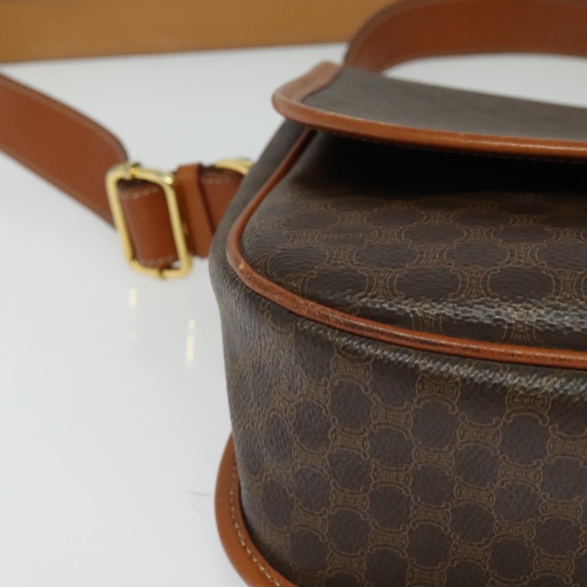 Celine Macadam Shoulder Bag PVC Leather, BROWN, CANVAS, Shoulder bag