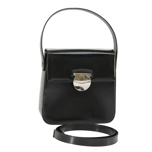 Salvatore Ferragamo Gancini handbag Leather, BLACK, LEATHER, Handbag