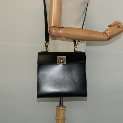 Celine Gancini Handbag Leather, BLACK, LEATHER, Handbag