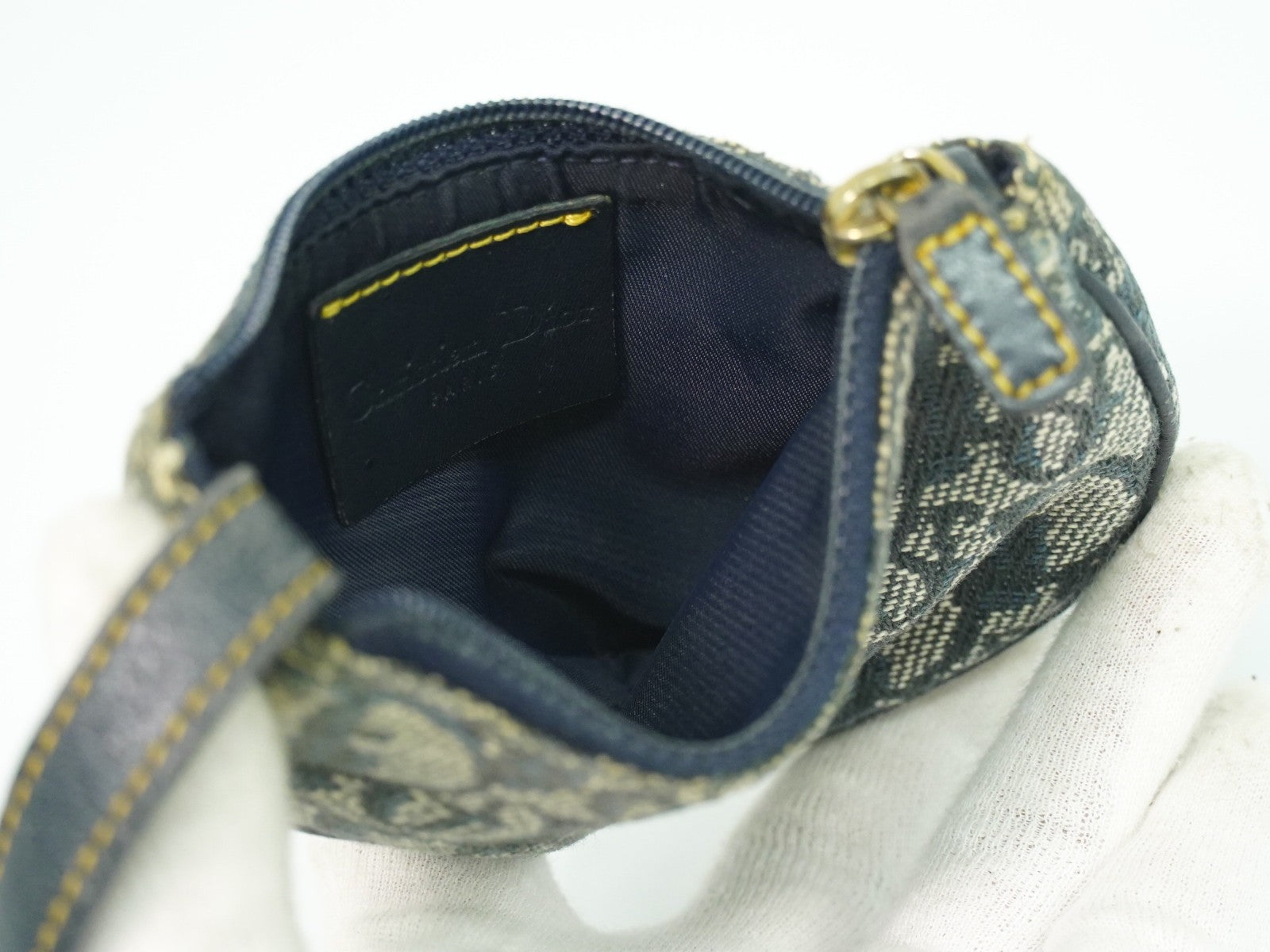 Christian Dior Vintage Saddle Zip Coin Purse Diorissimo Canvas, NAVY, CANVAS, Clutche & pouche