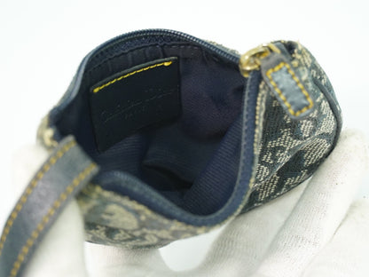 Christian Dior Vintage Saddle Zip Coin Purse Diorissimo Canvas, NAVY, CANVAS, Clutche & pouche