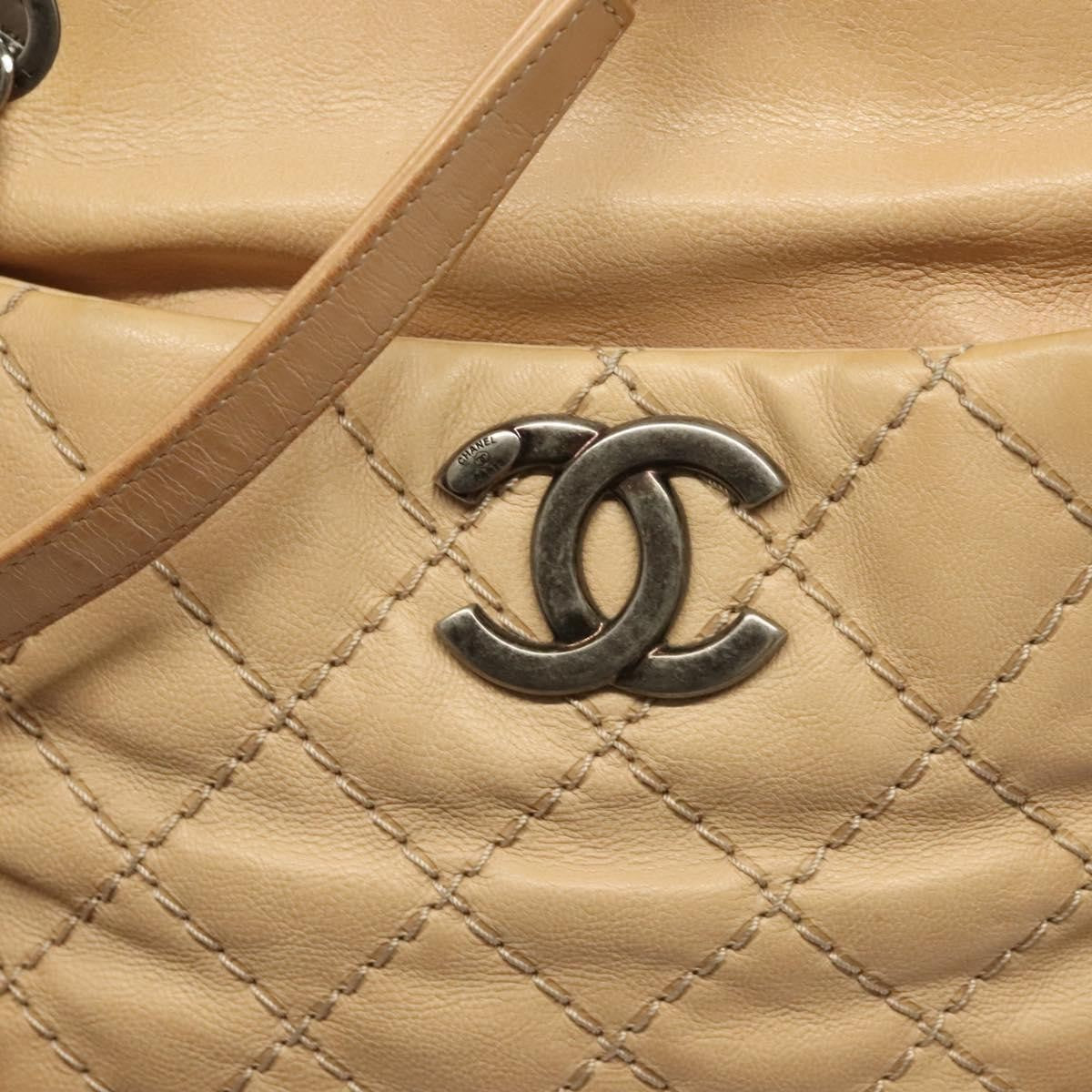 Chanel Petite Shopping Tote Quilted Calfskin, BEIGE, LEATHER, Tote bag
