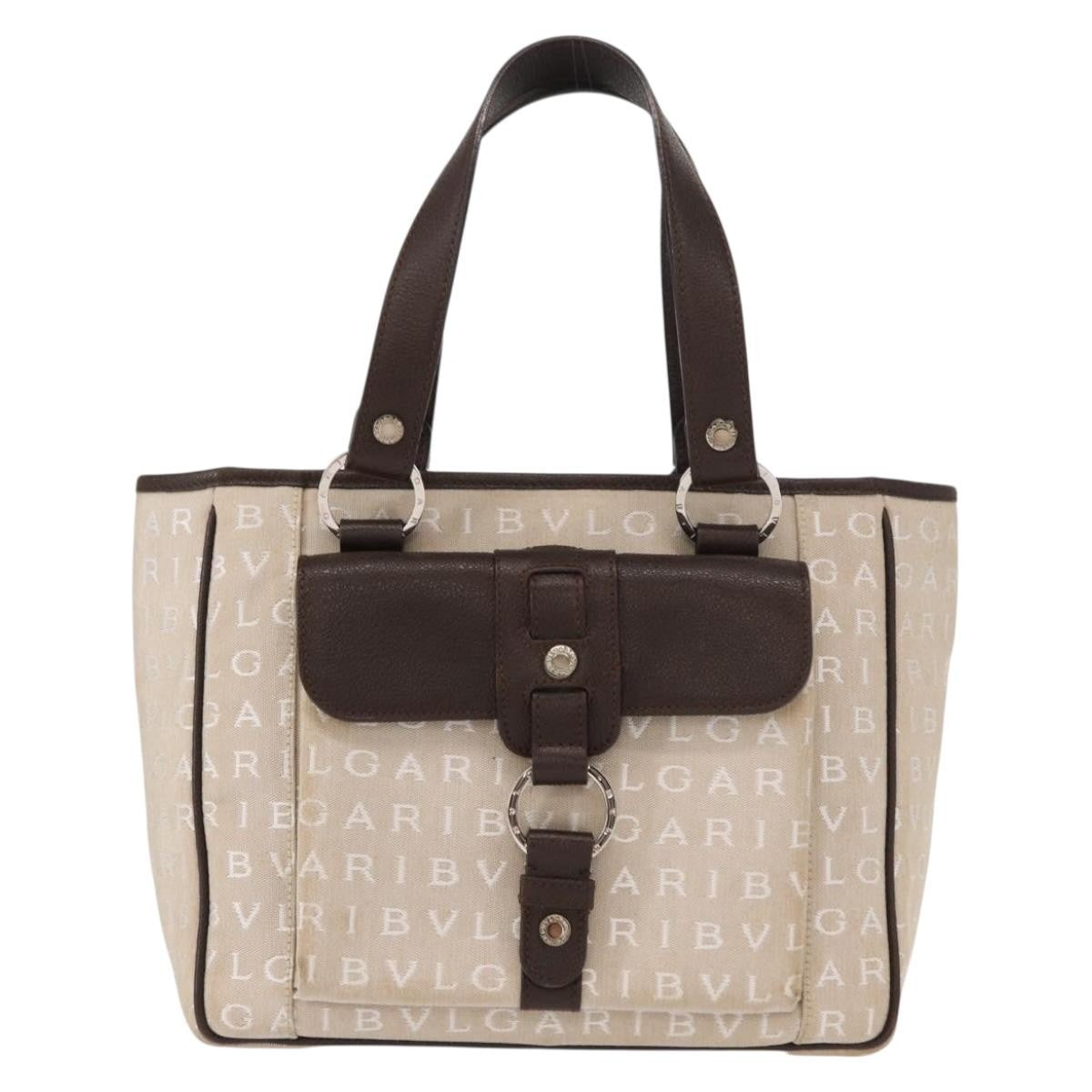 Bvlgari Logomania Handbag Canvas, Beige, Canvas, Handbag