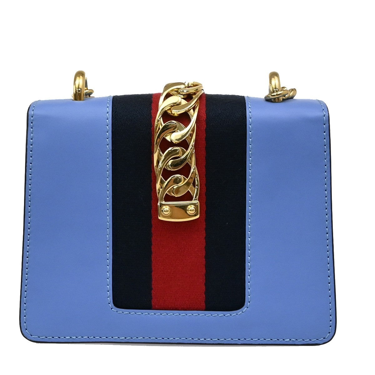 Gucci Sylvie Shoulder Bag Leather, BLUE, LEATHER, Shoulder bag