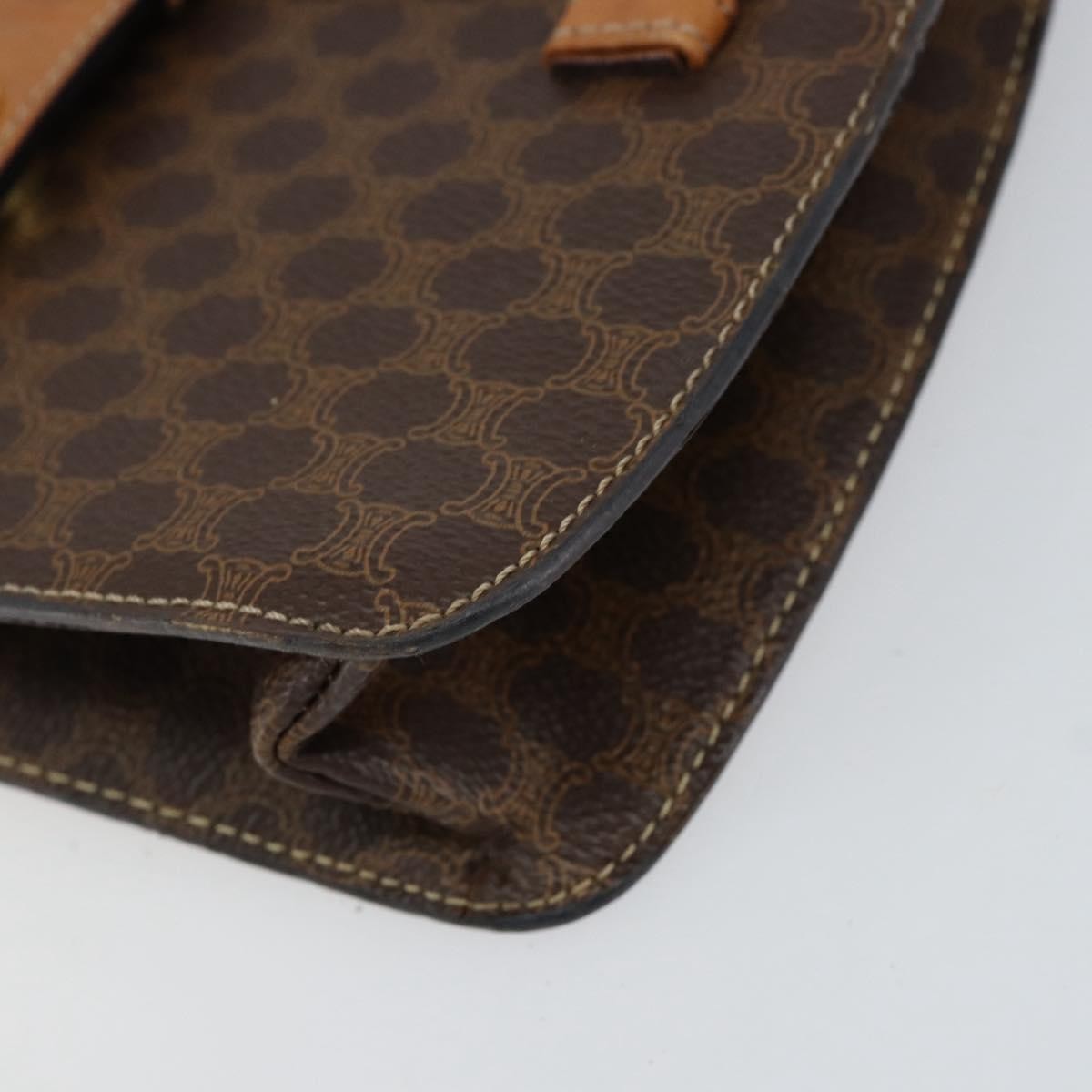 Celine Vintage Macadam Handbag Canvas and Leather, BROWN, CANVAS, Handbag