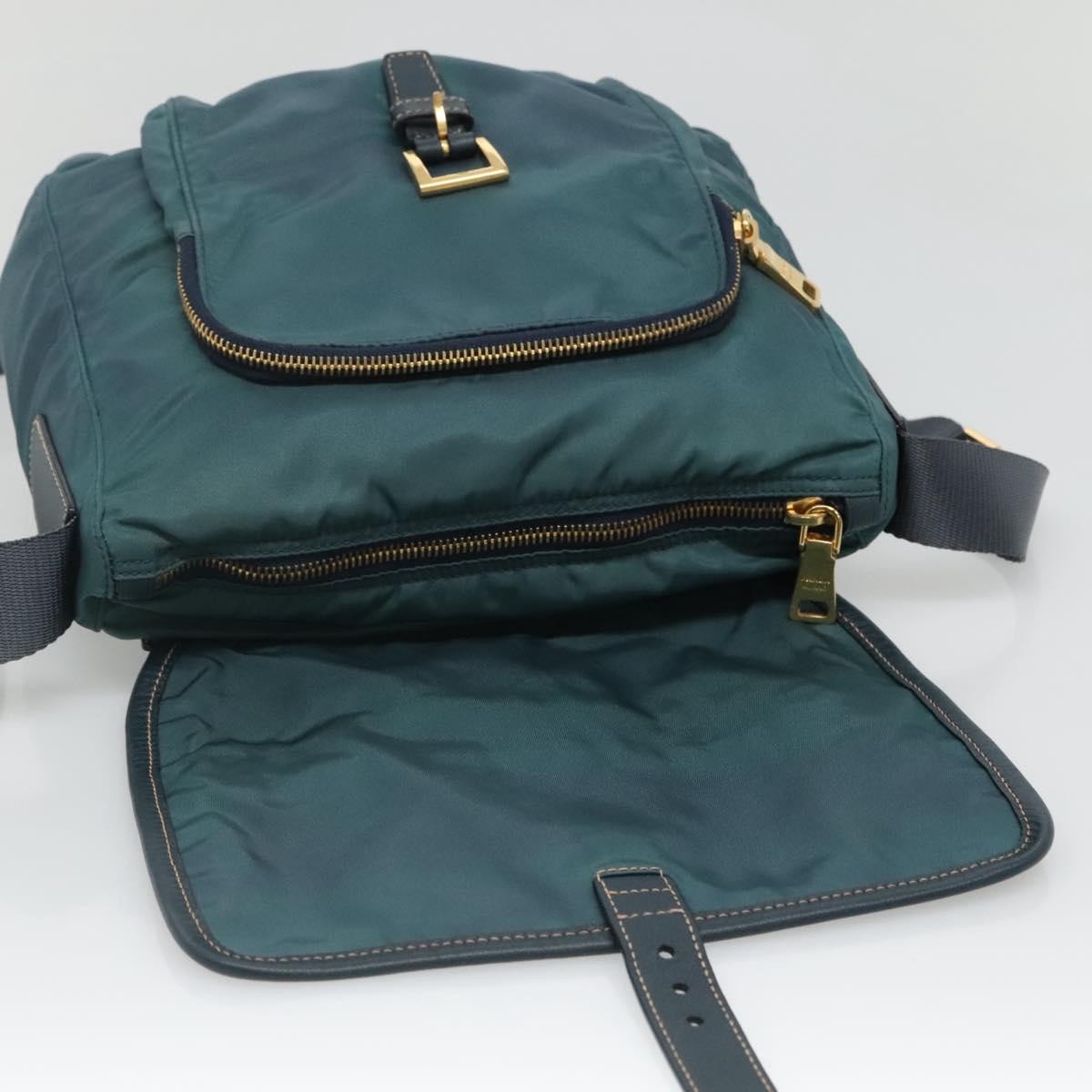 Prada Buckle Messenger Bag Tessuto, GREEN, NYLON, Shoulder bag