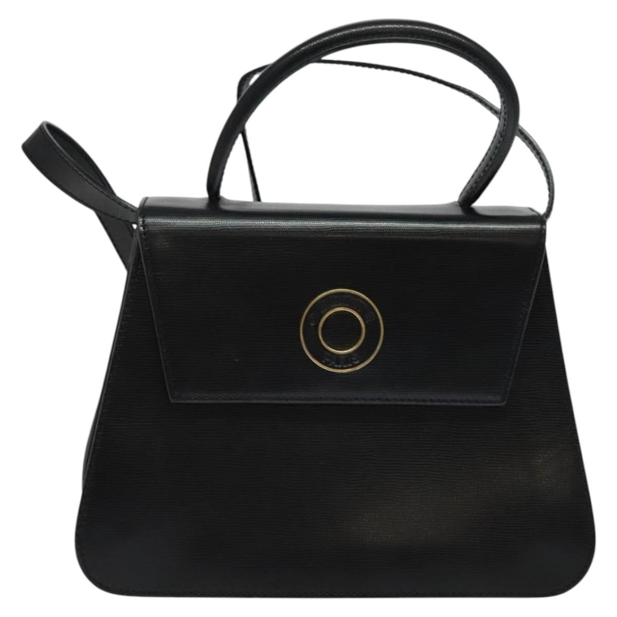 Celine Circle Logo Handbag Leather, BLACK, LEATHER, Handbag
