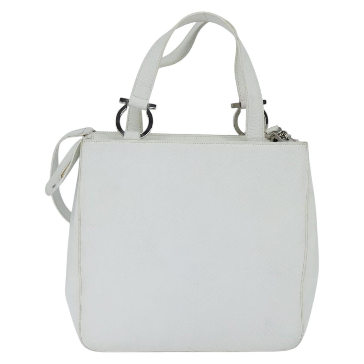 Salvatore Ferragamo Gancini handbag Leather, WHITE, LEATHER, Handbag