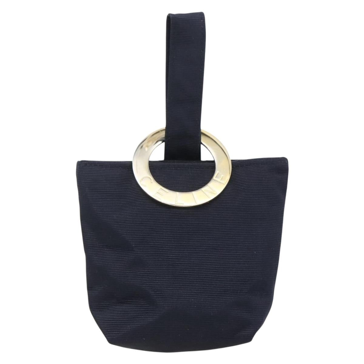 Celine Marin Wristlet Pouch Canvas with Leather, NAVY, NYLON, Clutche & pouche