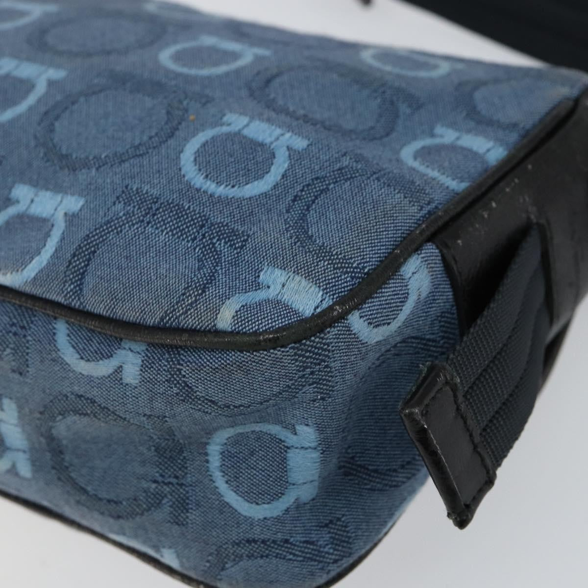 Salvatore Ferragamo Gancini Shoulder Bag Canvas, NAVY, CANVAS, Shoulder bag