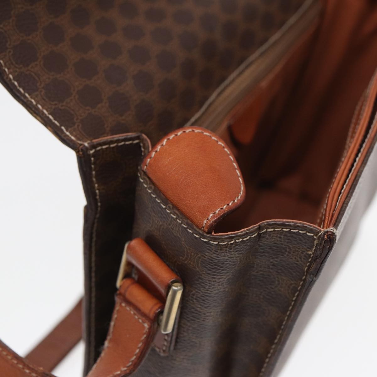 Celine Vintage Macadam Circle Logo Shoulder Bag Canvas and Leather, BROWN, CANVAS, Shoulder bag