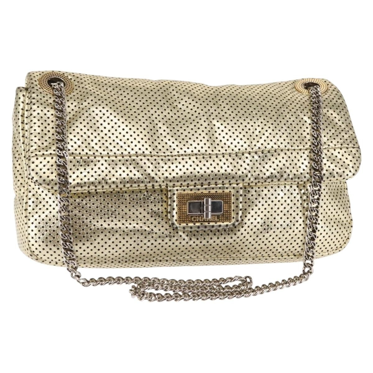 Chanel Drill Flap Bag Perforated Leather, GOLD, LEATHER, Handbag