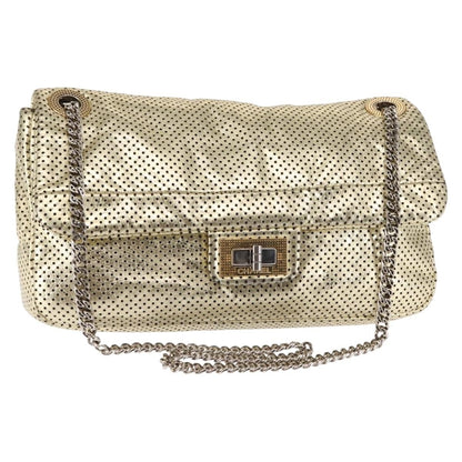 Chanel Drill Flap Bag Perforated Leather, GOLD, LEATHER, Handbag
