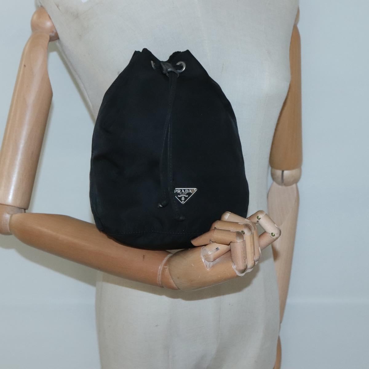 Prada Vela Drawstring Bucket Pouch Tessuto, BLACK, NYLON, Clutche & pouche