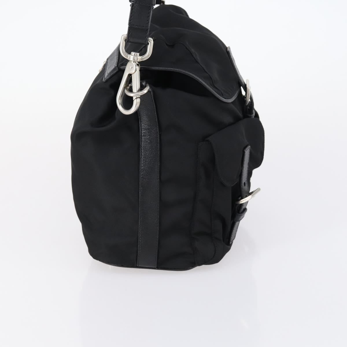 Prada Double Pocket Shoulder Bag Tessuto, BLACK, NYLON, Shoulder bag
