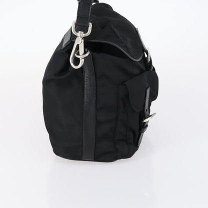 Prada Double Pocket Shoulder Bag Tessuto, BLACK, NYLON, Shoulder bag