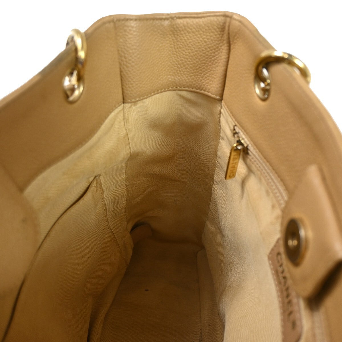 Chanel Petite Shopping Tote Quilted Caviar, Beige, Leather, Shoulder Bag